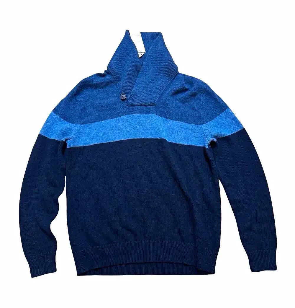 Banana Republic Knit Sweater Men’s M Blue Colorblock Mock Neck Button Pullover